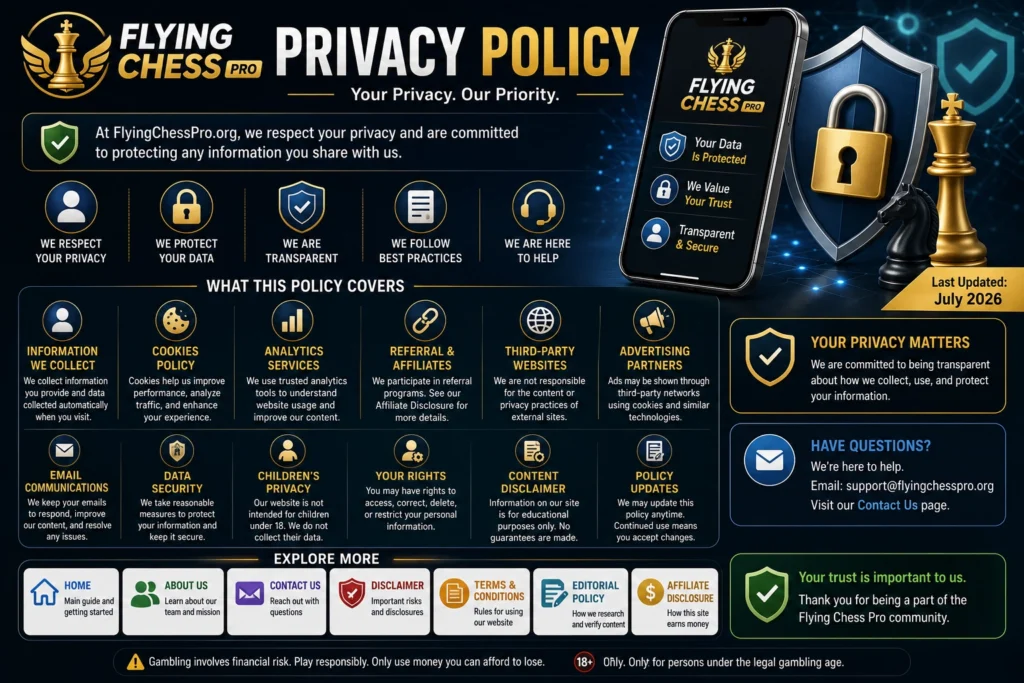 Flying Chess Pro Privacy Policy explaining data collection, cookies, analytics, user privacy rights, and website security practices.